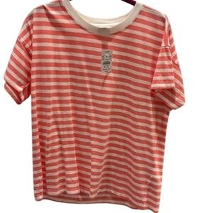J Crew coral striped crew neck tee size M